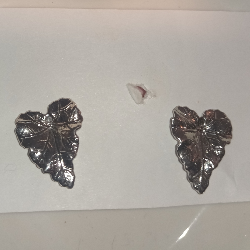 Silver Leaf Heart Earrings